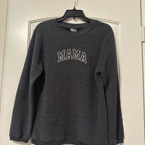 MV Sport Charcoal Waffle Knit Pullover with Embroidered Detail